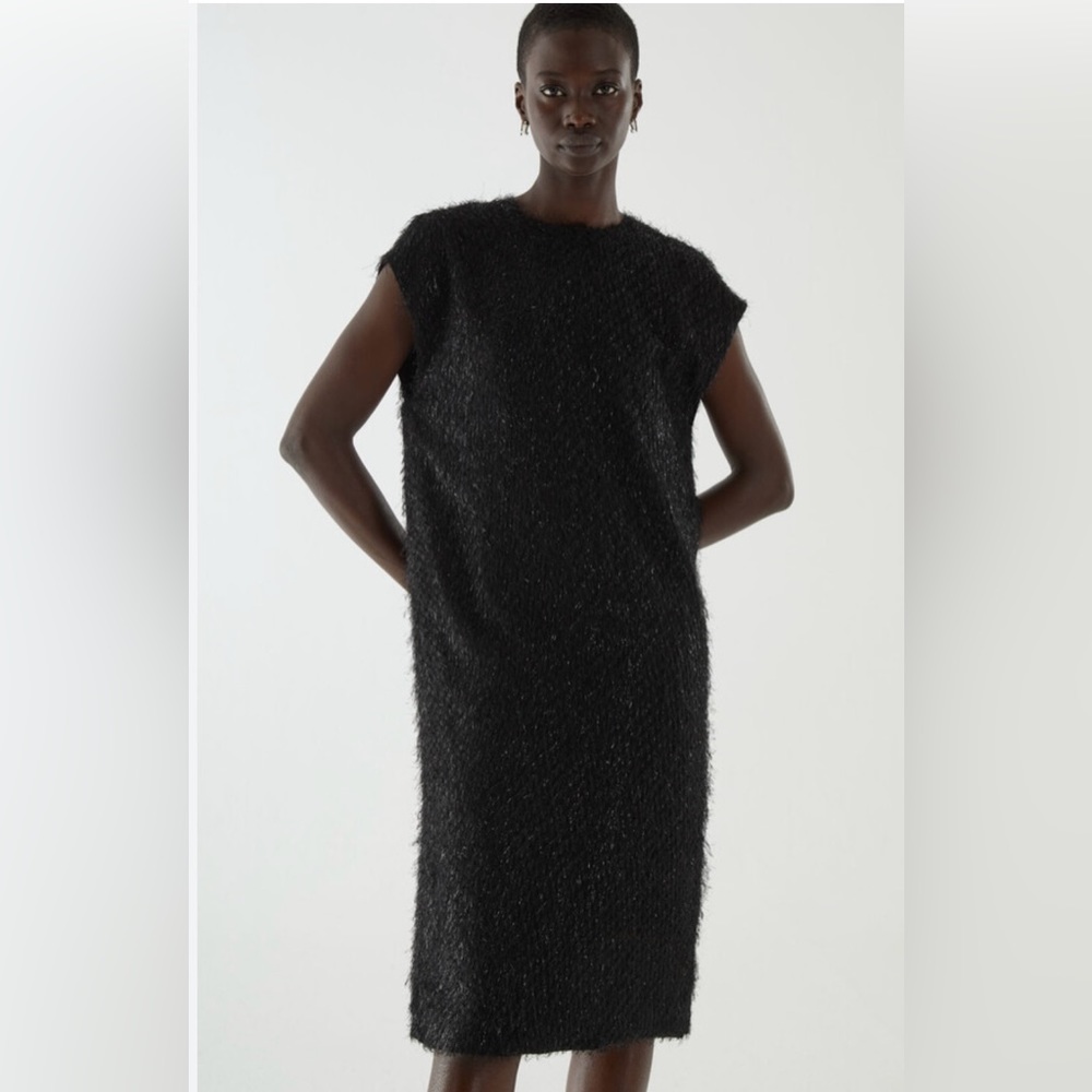 COS Relaxed Feathered Black Dress NWT